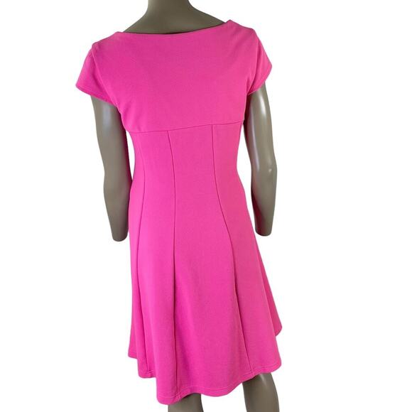 Karin Stevens Cap Sleeves Fit Flare Skater Dress Jersey Stretchy Size 14 Pink - Picture 2 of 16